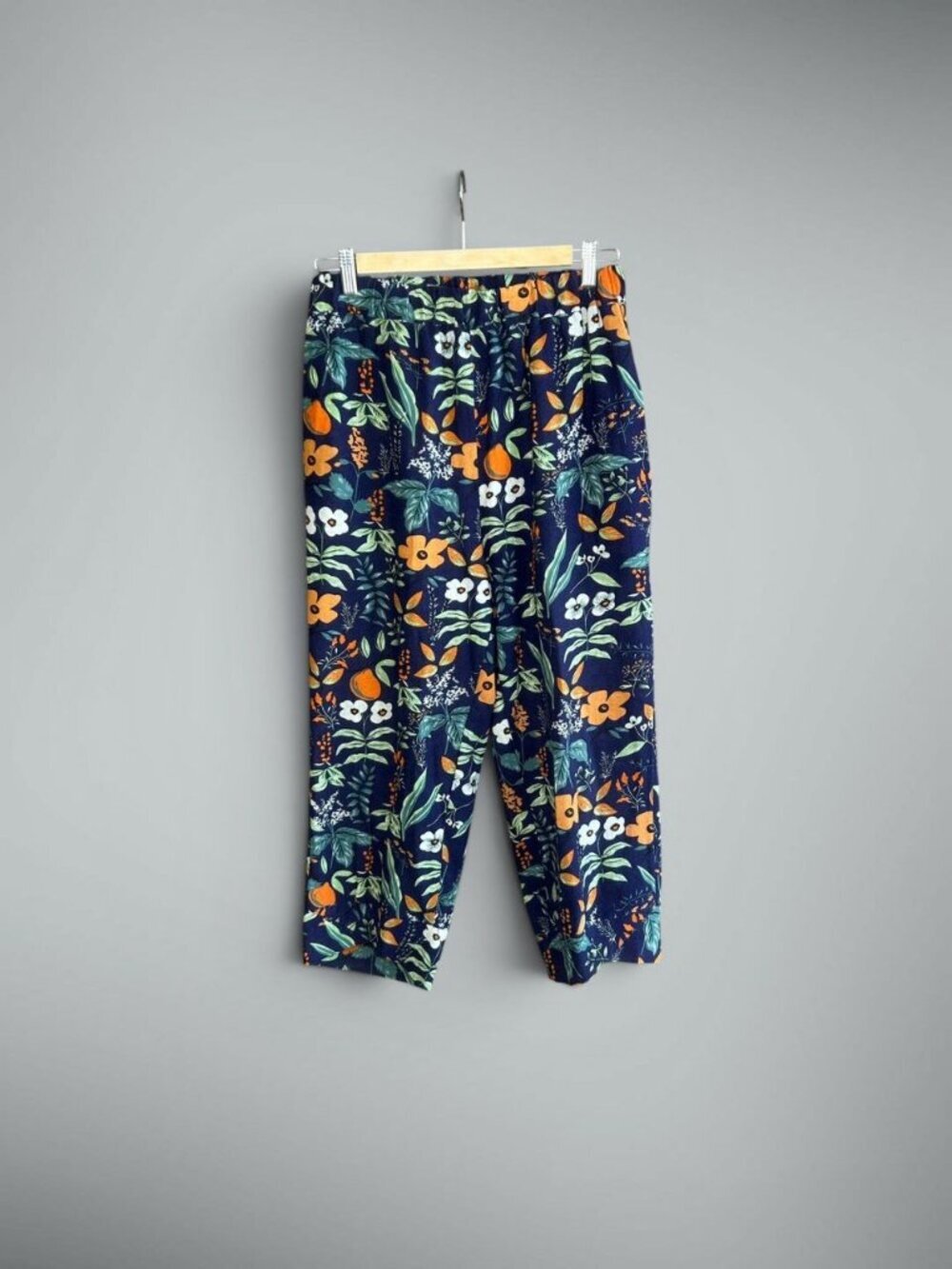 Pantalon Blue Floral Harem Cropped Pants Pull on Size Medium